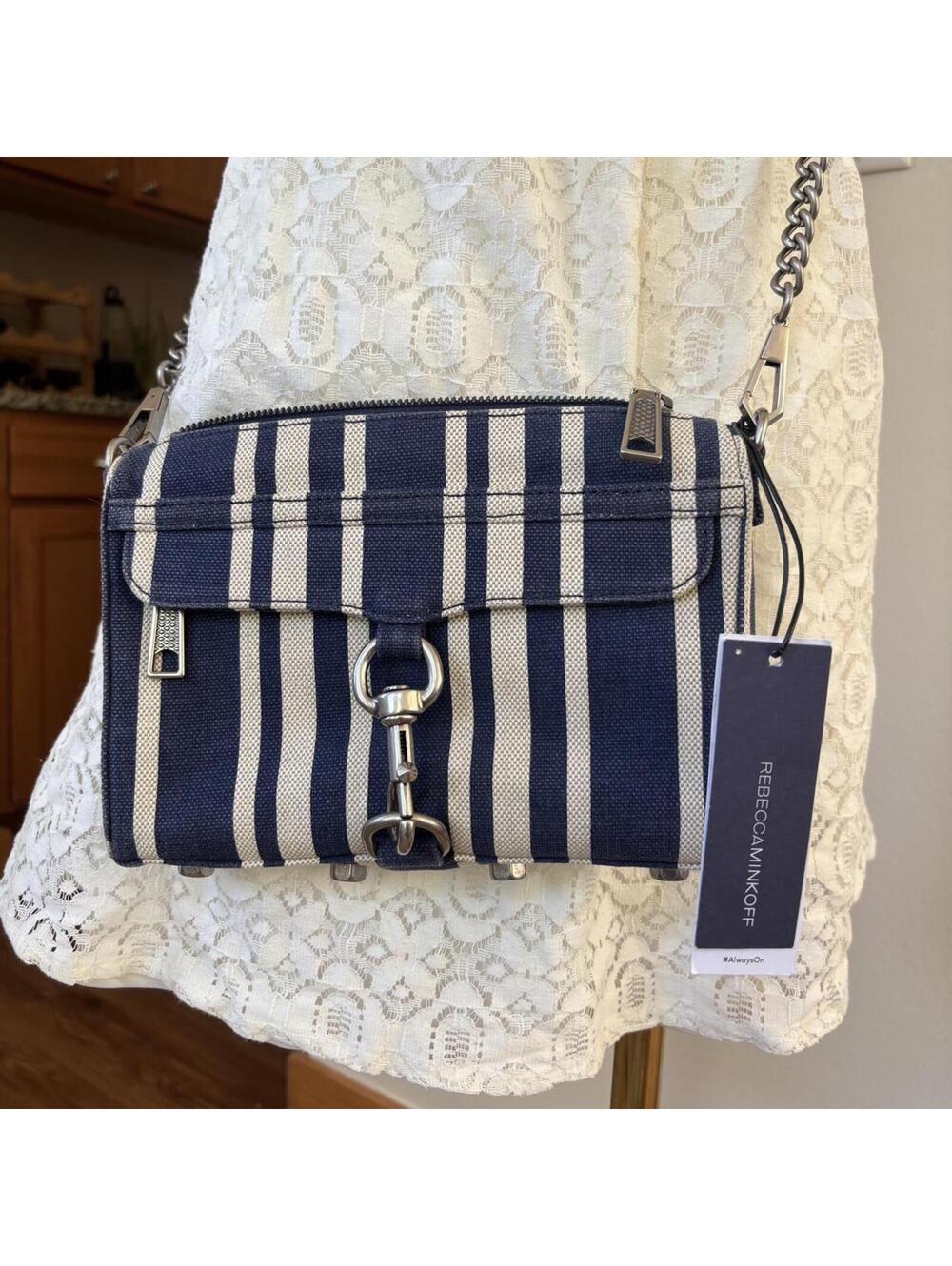 Rebecca Minkoff NWT Navy Stripe Canvas Crossbody Bag Coastal Preppy